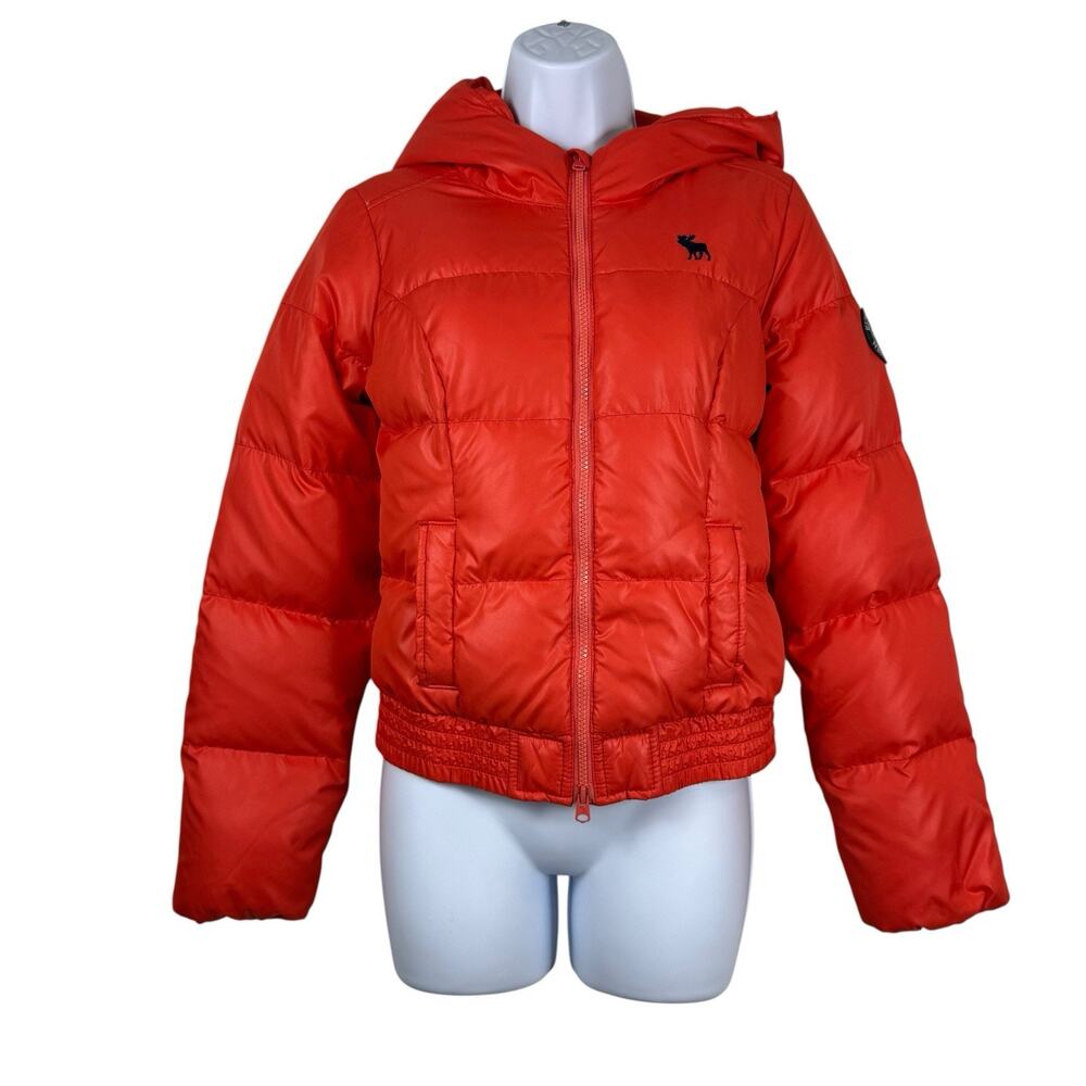 Abercrombie & Fitch Jacket Kids Extra Large Orange Down Puffer Coat Y2K Bomber - Picture 1 of 11